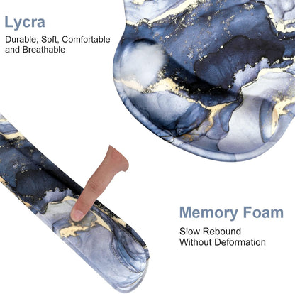 Mouse Pad with Wrist Support Keyboard Wrist Rest Set, Ergonomic Mouse Pad with Non-Slip Base for Computer Home Office + Coasters, Easy Typing & Pain Relief Mouse Mat, Dark Blue Marble