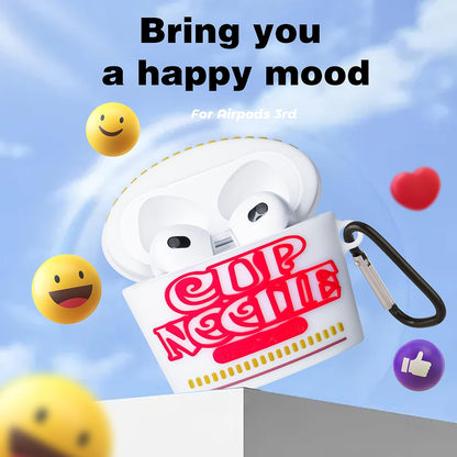 Case for Airpods 3 3Rd Generation Cute Soft Silicone 3D Funny Fun for Air Pod 3 (2021) Cover Unique Fashion Food Design Skin Cartoon Ring Kits Cases for Kids Boys Girls Teen (Cup Noodle)