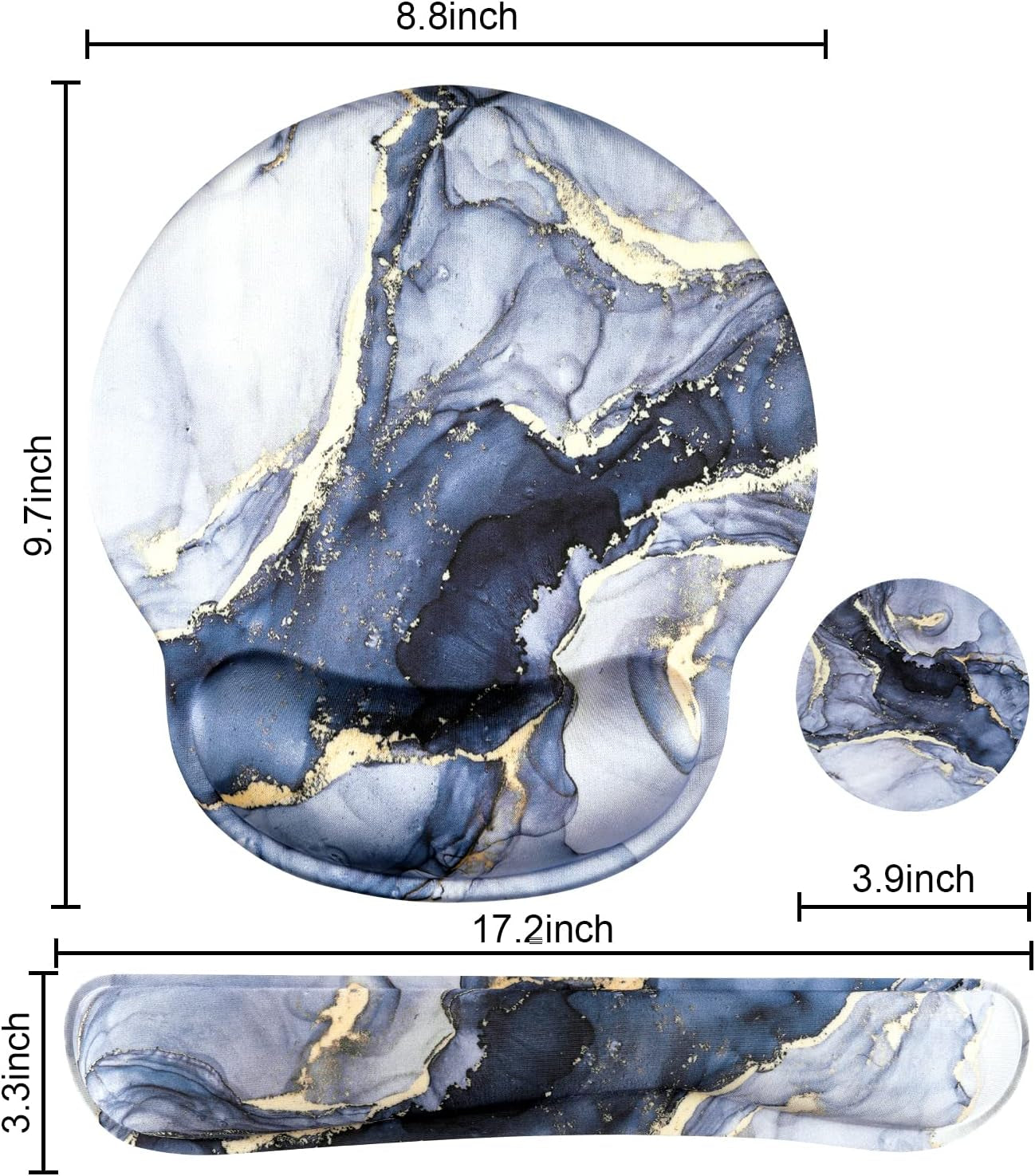 Mouse Pad with Wrist Support Keyboard Wrist Rest Set, Ergonomic Mouse Pad with Non-Slip Base for Computer Home Office + Coasters, Easy Typing & Pain Relief Mouse Mat, Dark Blue Marble