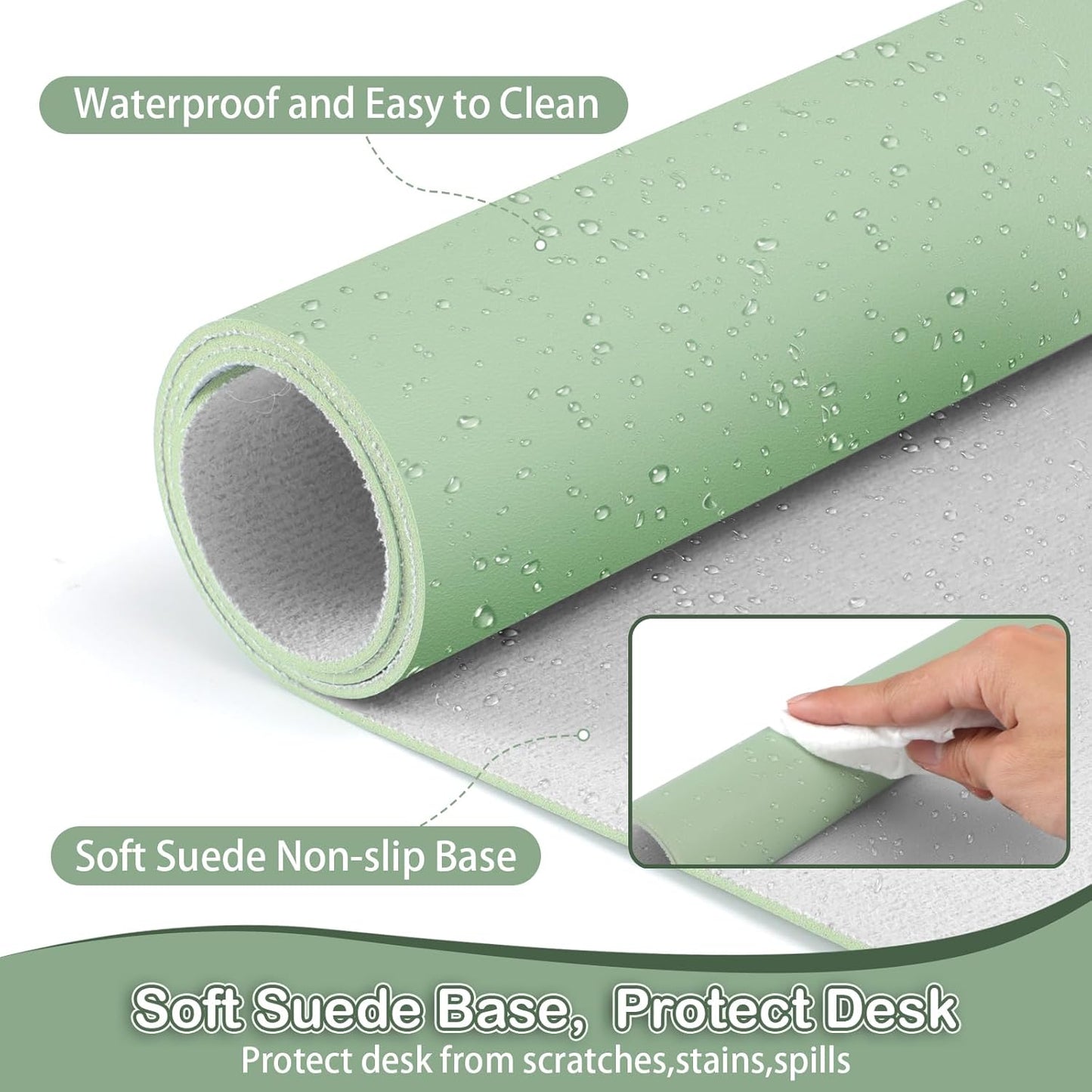 Leather Desk Pad Protector,Non-Slip Mouse Pad,Laptop Desk Pad,Office Mouse Mat,Waterproof Leather Desk Blotter,Desk Writing Pad for Office and Home (M-Green,30"X14")