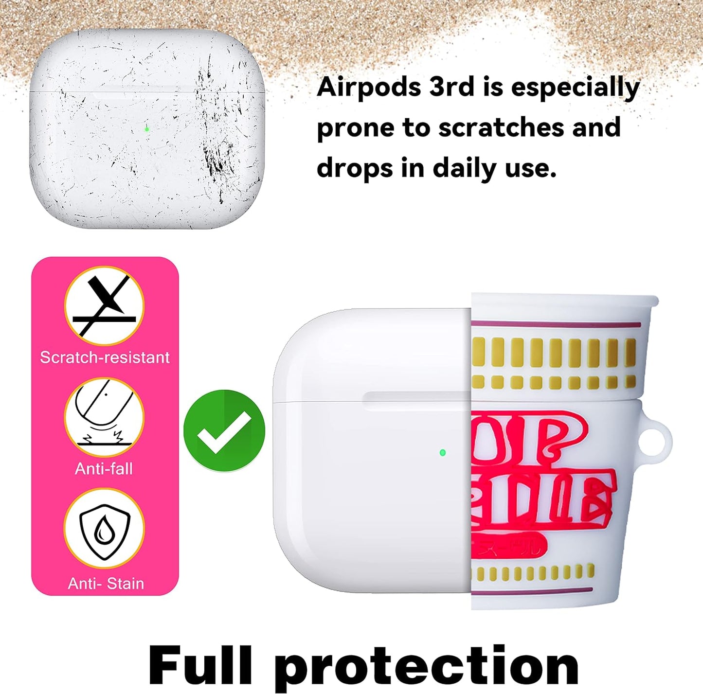 Case for Airpods 3 3Rd Generation Cute Soft Silicone 3D Funny Fun for Air Pod 3 (2021) Cover Unique Fashion Food Design Skin Cartoon Ring Kits Cases for Kids Boys Girls Teen (Cup Noodle)