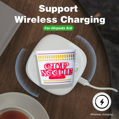 Case for Airpods 3 3Rd Generation Cute Soft Silicone 3D Funny Fun for Air Pod 3 (2021) Cover Unique Fashion Food Design Skin Cartoon Ring Kits Cases for Kids Boys Girls Teen (Cup Noodle)